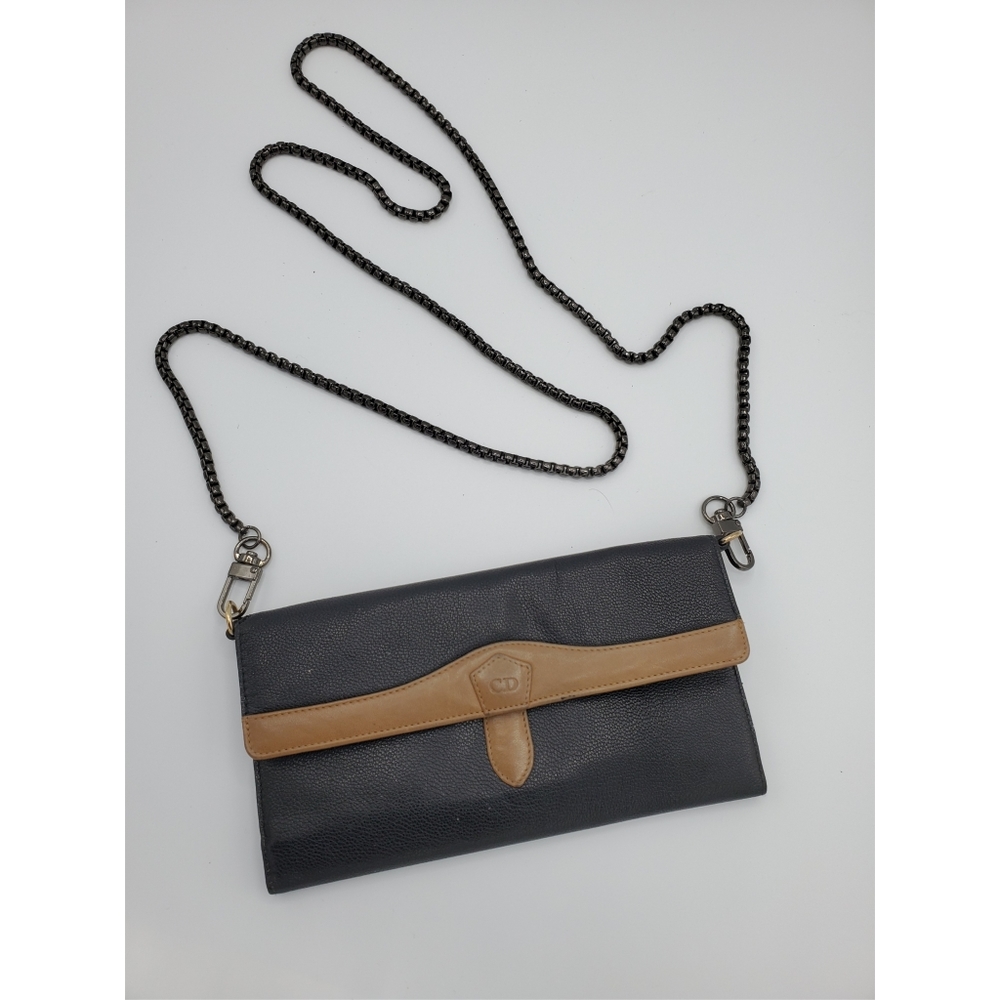 Vintage Dior Black and Tan Leather Crossbody Bag with Chain Strap